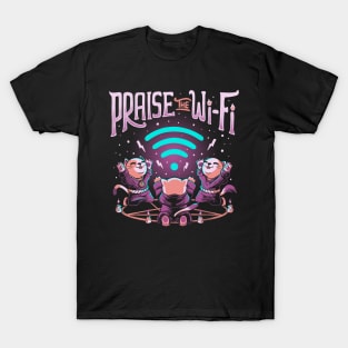 Praise the Wifi - Funny Evil Goth Cats T-Shirt